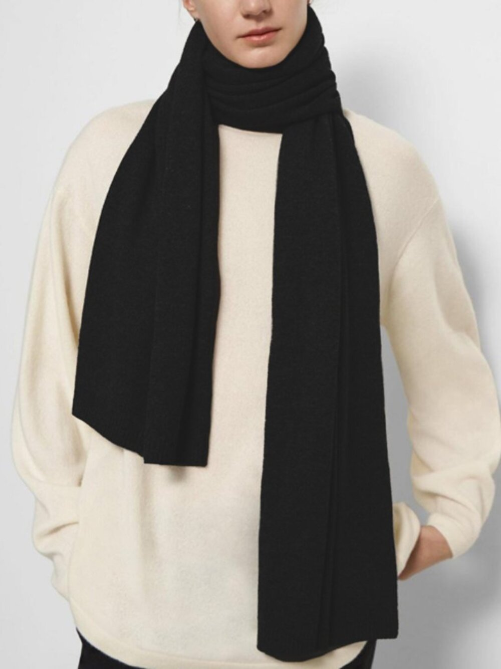 NWT $295 Theory COZY Black Cashmere Knit Shawl Long Scarf